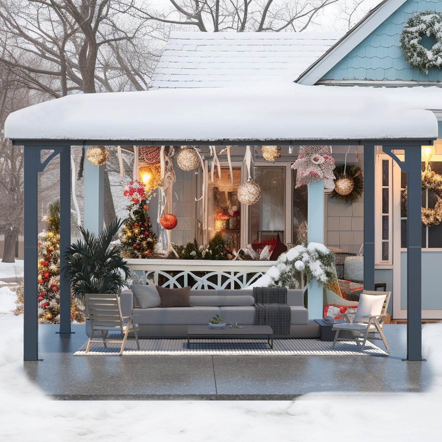 YODOLLA 12' x 8' Hard Top Lean to Gazebo Outdoor Pergola, Dark Graybest