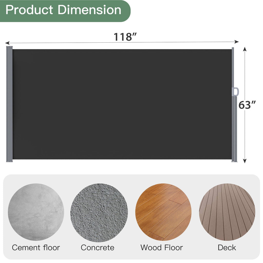 YODOLLA 118"x 63" Splashproof Retractable Side Awning, Black