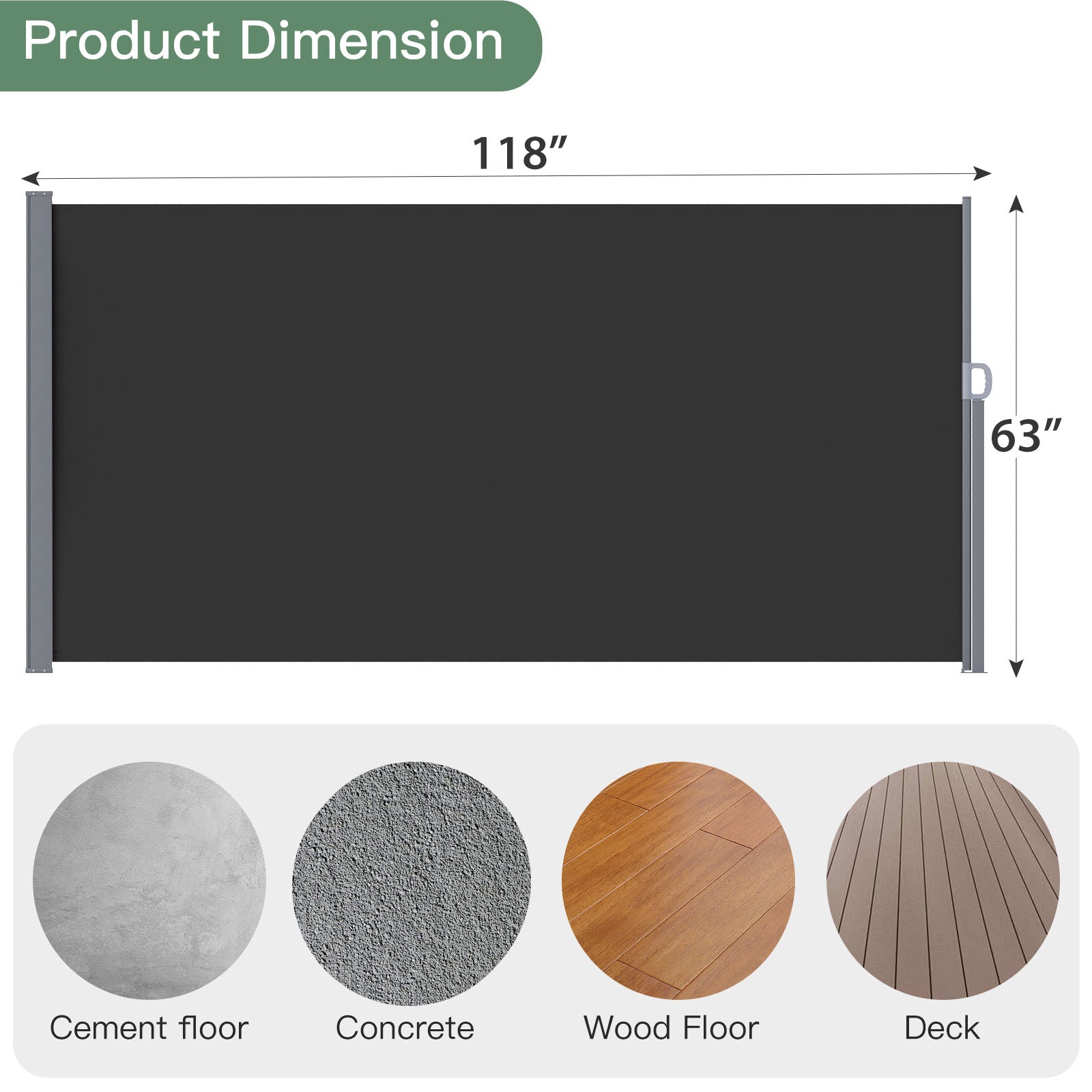 YODOLLA 118"x 63" Splashproof Retractable Side Awning, Black