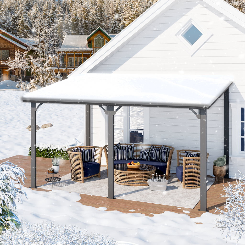 YODOLLA 14' x 10' Hard Top Lean to Gazebo Outdoor Pergola, Dark Grey