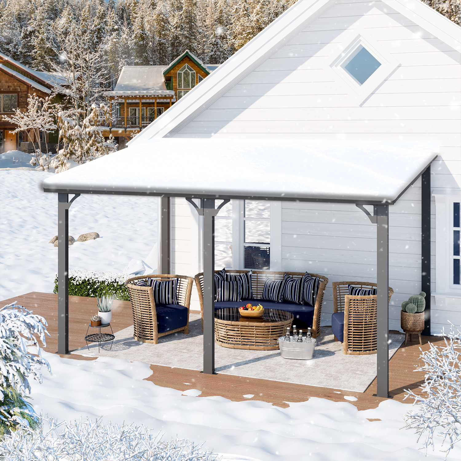 YODOLLA 14' x 10' Hard Top Lean to Gazebo Outdoor Pergola, Dark Grey