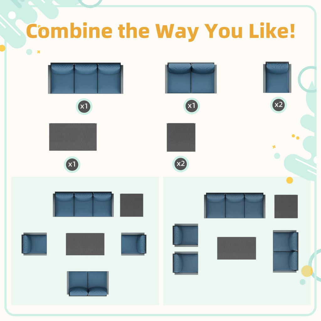 YODOLLA 6 Pieces Meatl Patio Furniture Set, Blue