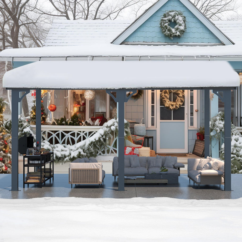 YODOLLA 14' x 8' Hard Top Lean to Gazebo Outdoor Pergola, Dark Gray