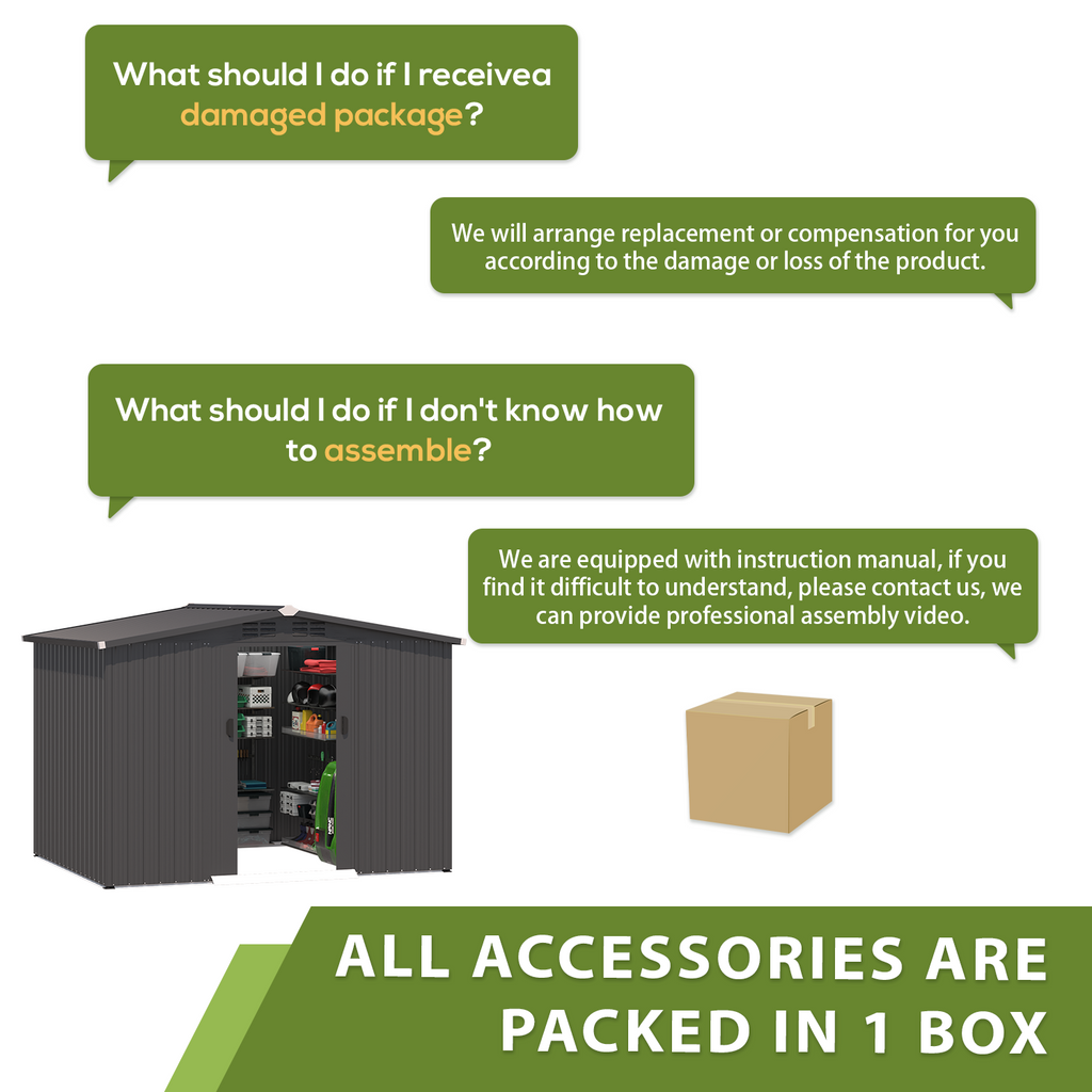 YODOLLA 8x6 Woodgrain Outdoor Storage Shed, Dark Greybest