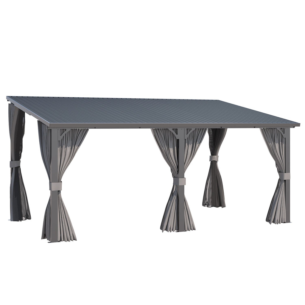 YODOLLA 16'x10' Outdoor Hardtop Gazebo Pergola with Curtains and Netting for Patio