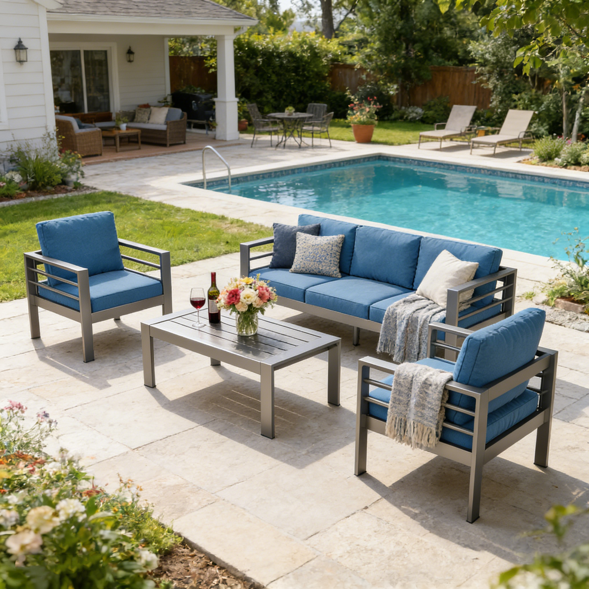 YODOLLA Aluminum Patio Furniture Set, 5 Seats with Coffee Table