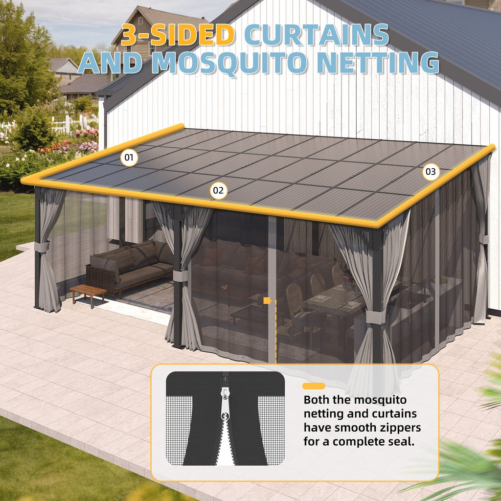 YODOLLA 20’ x 12’ Wall-Mounted Lean to Pergola Gazebo with Curtains and Nettingbest