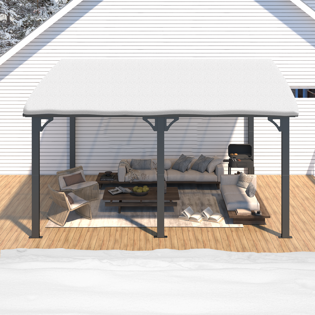 YODOLLA 14' x 12' Hard Top Lean to Gazebo Outdoor Pergola, Dark Gray