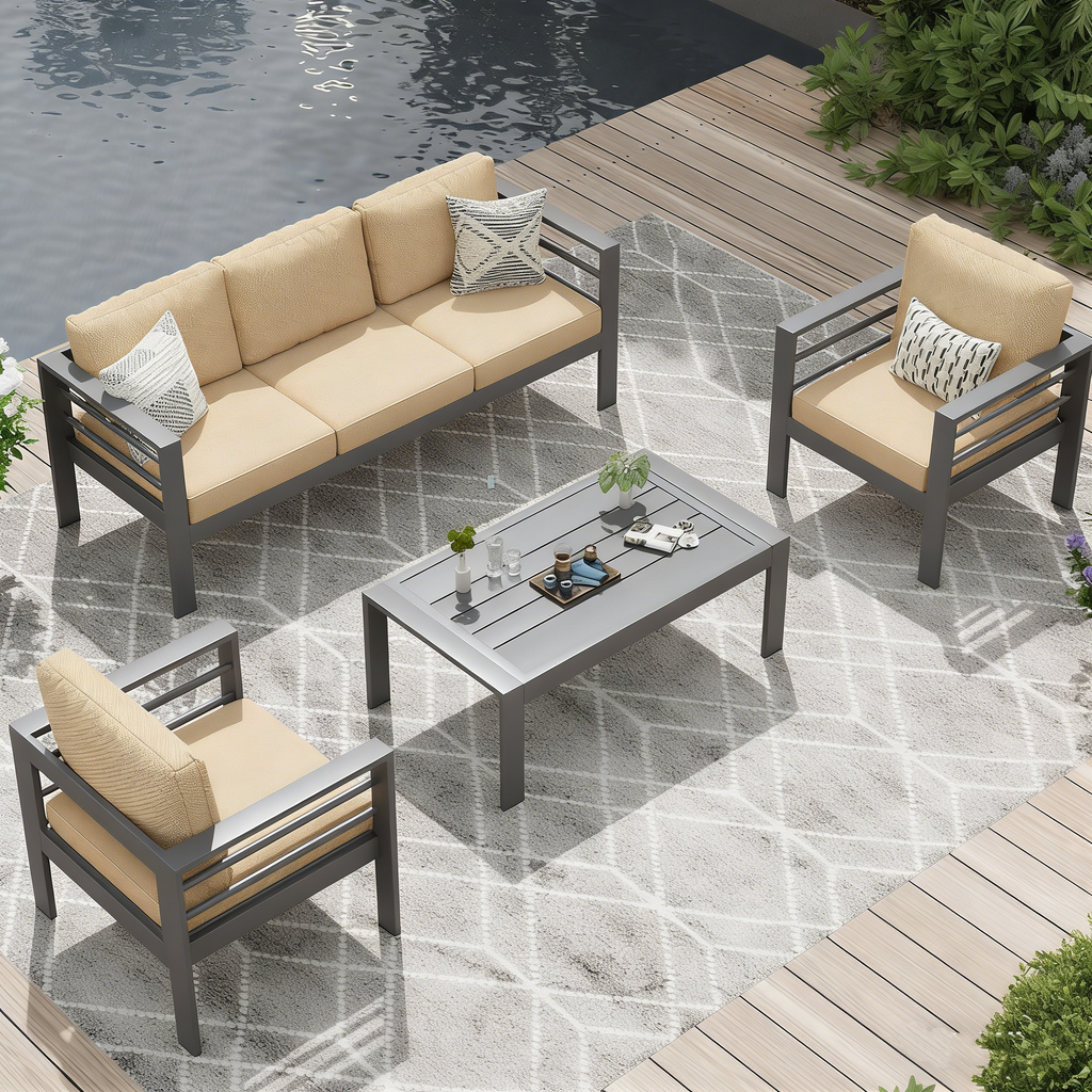 YODOLLA Aluminum Patio Furniture Set, 5 Seats with Coffee Table