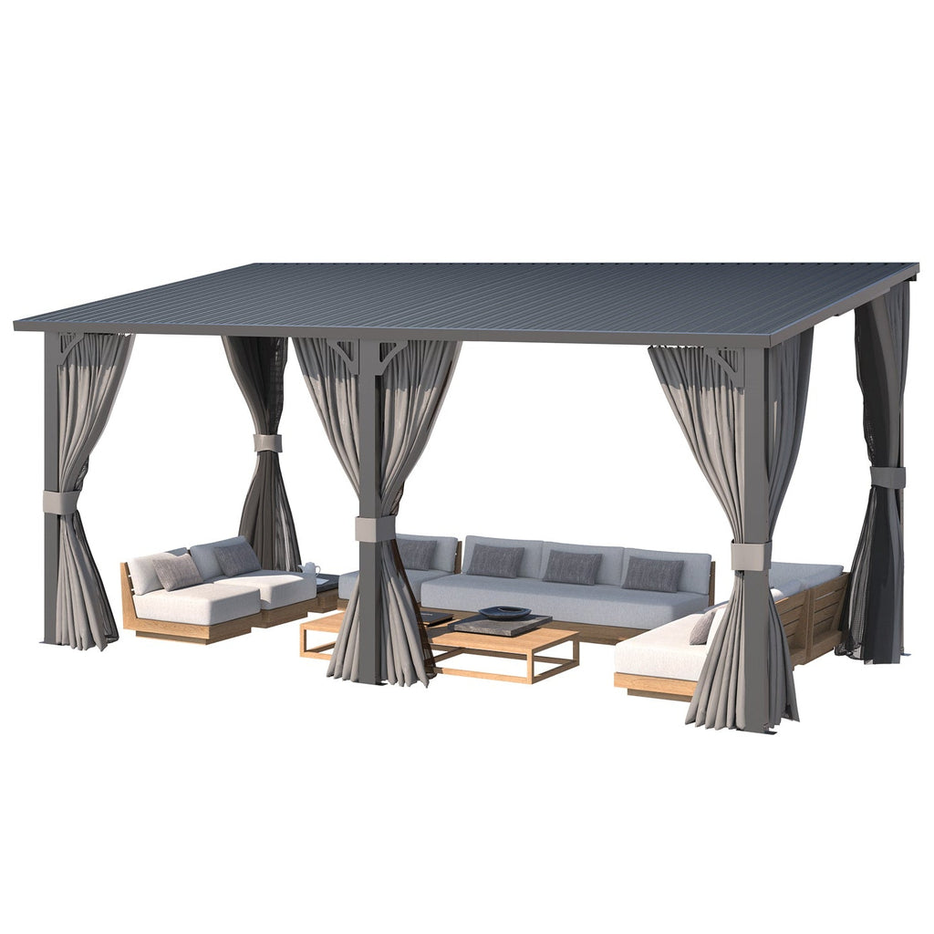 YODOLLA 16'x8' Outdoor Hardtop Metal Gazebo with Curtain and Netting