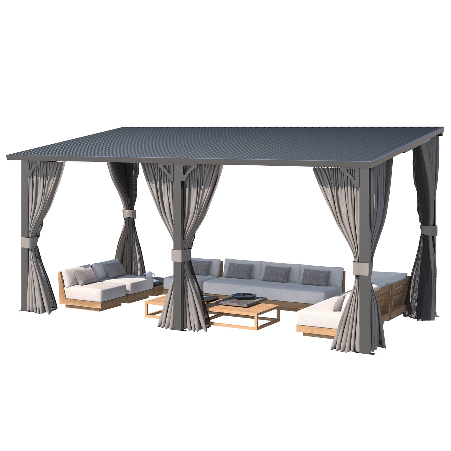 YODOLLA 16'x8' Outdoor Hardtop Metal Gazebo with Curtain and Netting