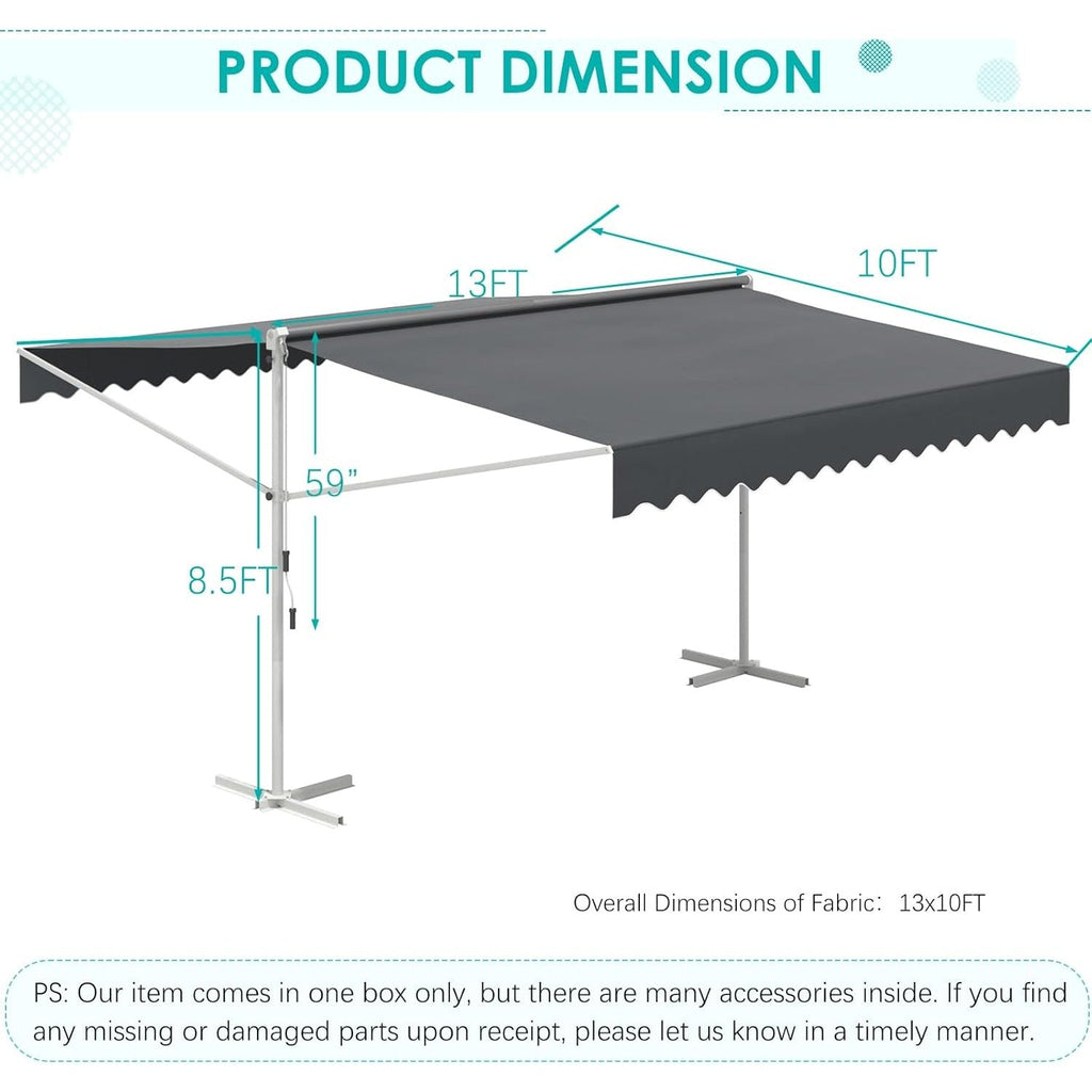 YODOLLA 13'x10' Dual Side Free Standing Retractable Awning, Dark Gray