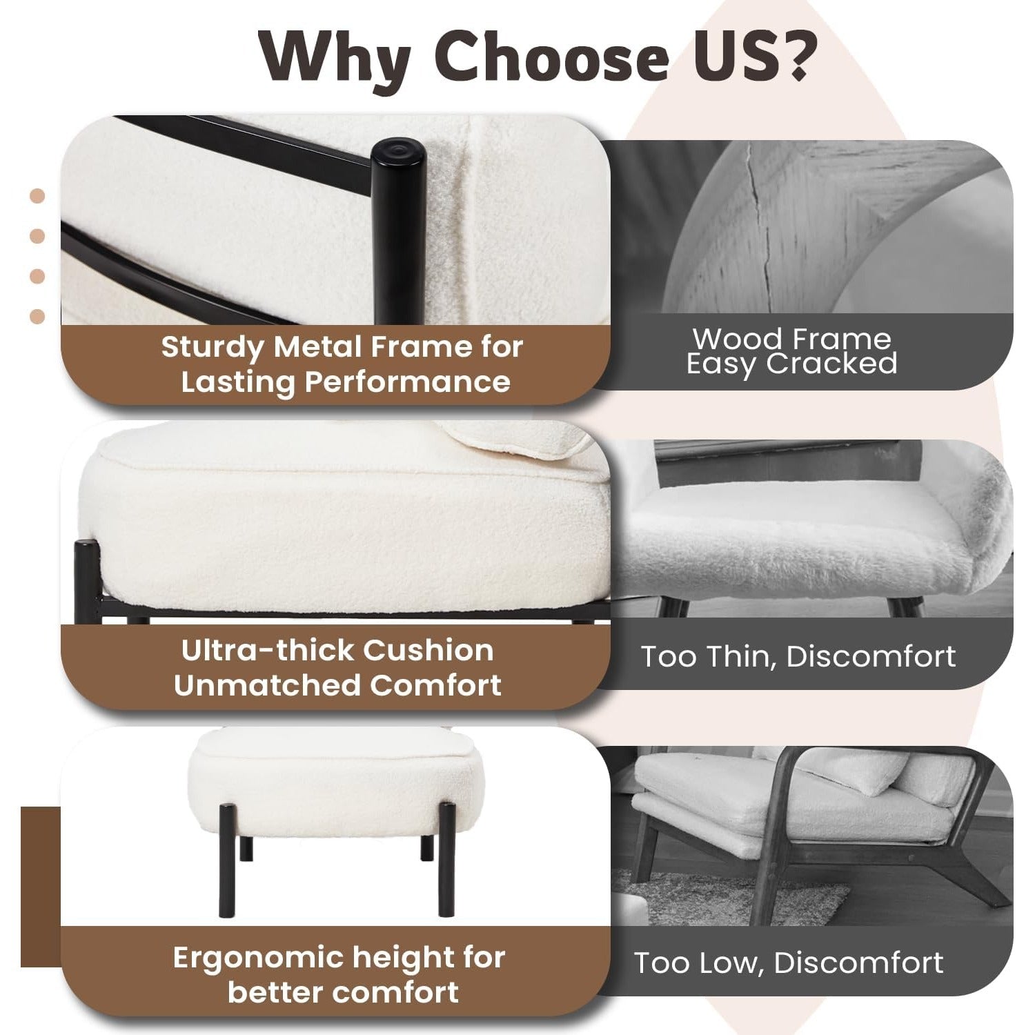 YODOLLA  Mid Century Modern Accent Chair, Extra Large Teddy Upholstered Lounge Chair with Pillow