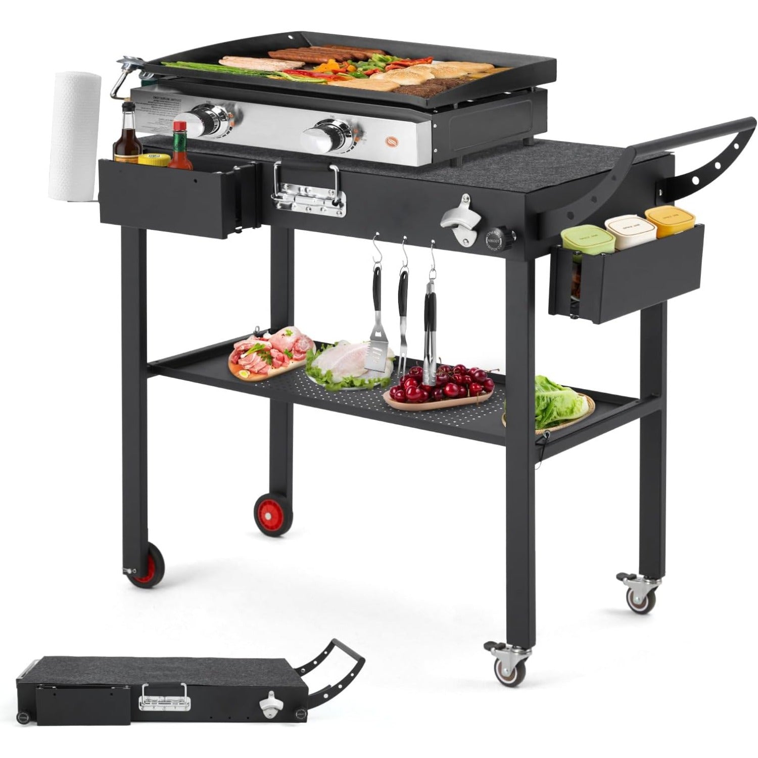 YODOLLA Outdoor Grill Table, Folding Portable Grill Cart