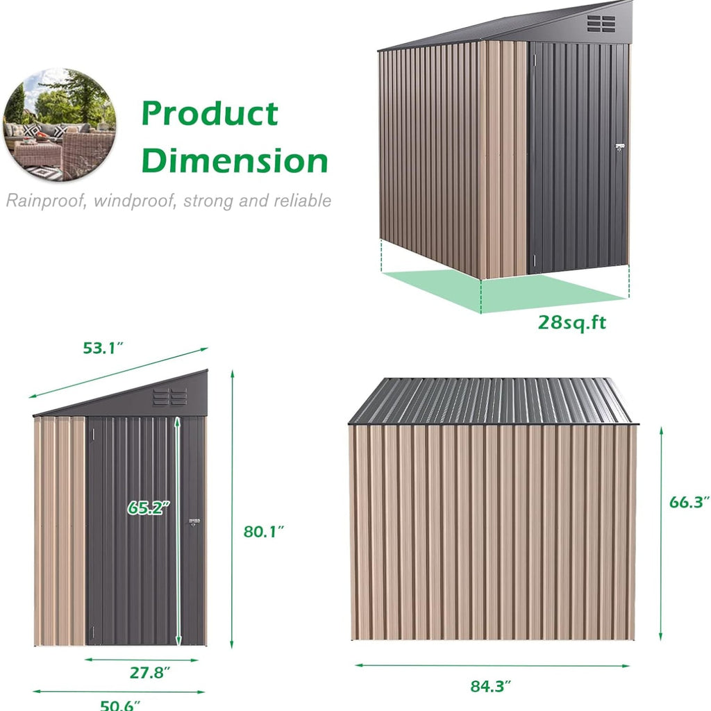 YODOLLA 4' x 7' Outdoor Lean to Storage Shed, Grey