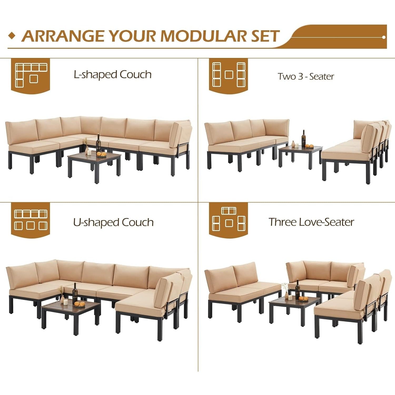 YODOLLA 7 Piece Outdoor Patio Furniture Set Metal Patio Sectional Conversation Sofabest