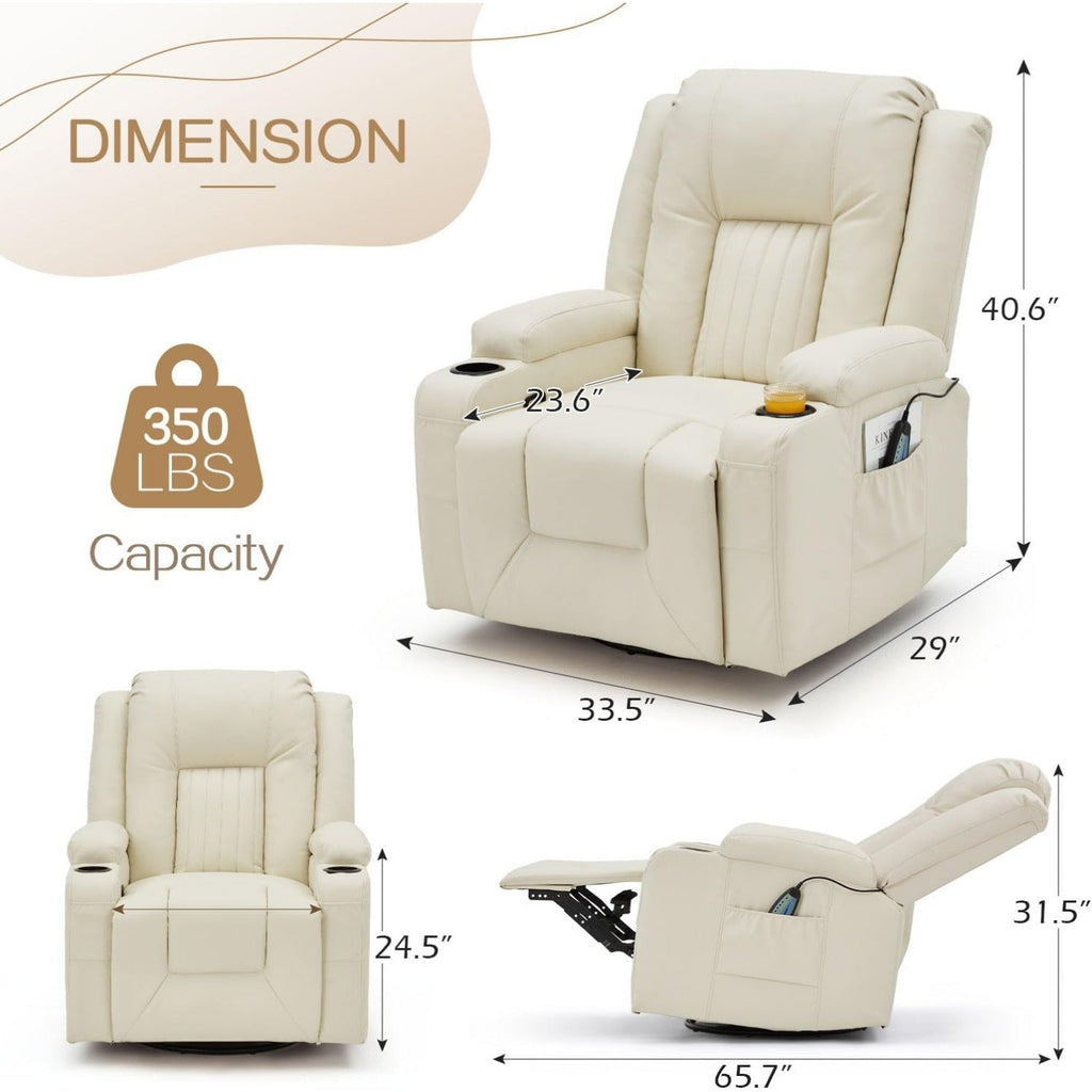 YODOLLA Recliner Chair with Heat&Massage, PU Leather Cream Whitebest