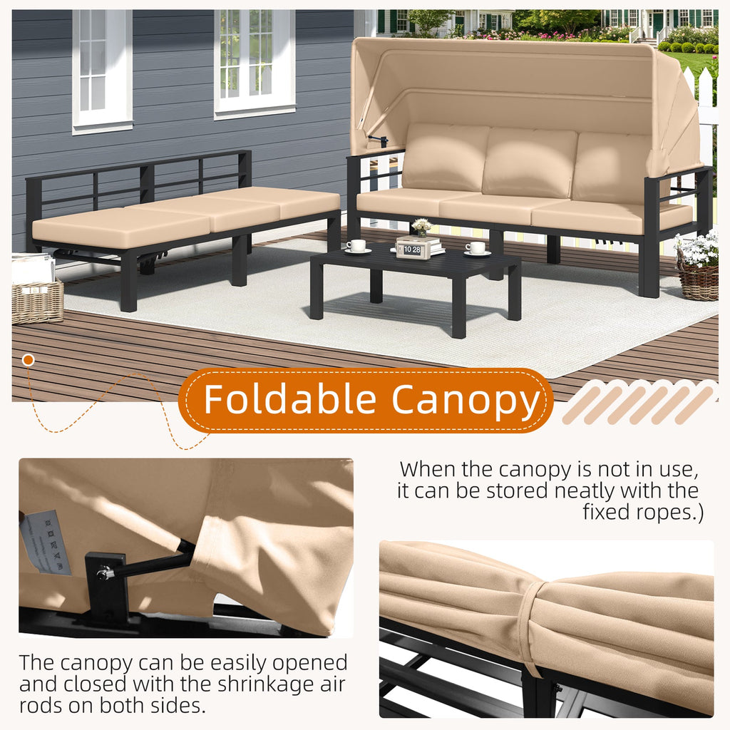 YODOLLA Patio Furniture Set with Retractable Canopy, Beigebest
