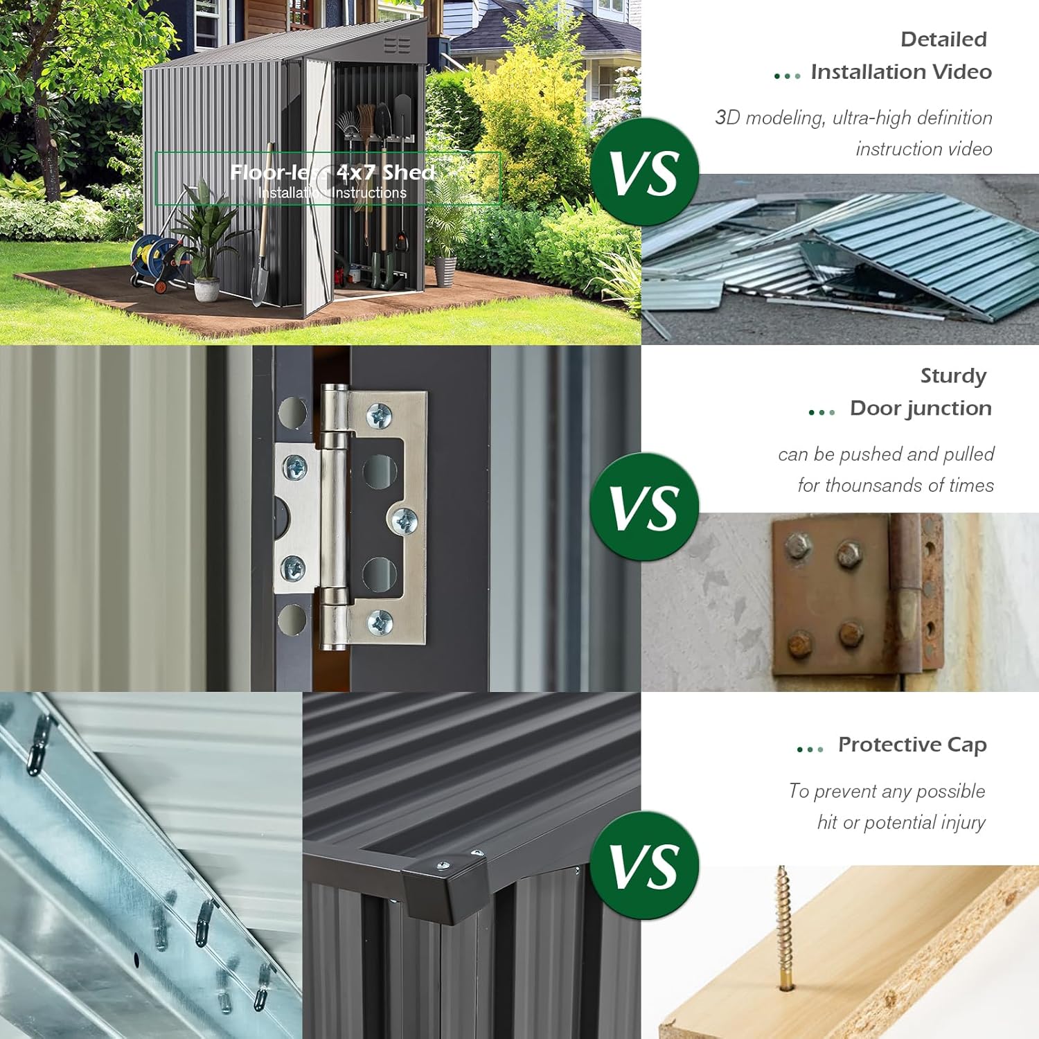 YODOLLA Outdoor 6' x 8' Metal Wall Side Lean to Storage Shed, Dark Gray