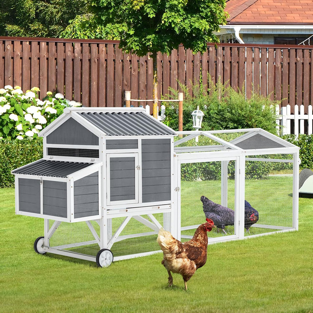 YODOLLA 95" Wooden Chicken Coop with Wheels Chicken Hutch Tractor, Graybest