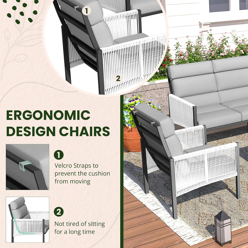 YODOLLA 4 Pieces Aluminum Patio Furniture Set with PE Rope Armrest, Light Greybest