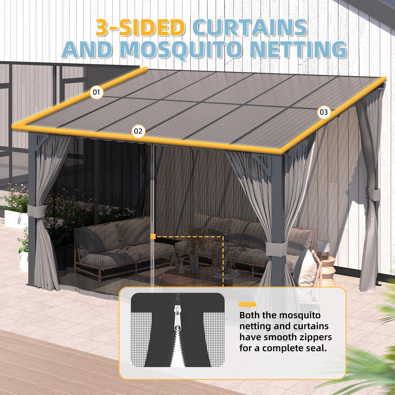 YODOLLA 16' x 8' Gazebo Outdoor Pergola with Curtains and Nettingbest
