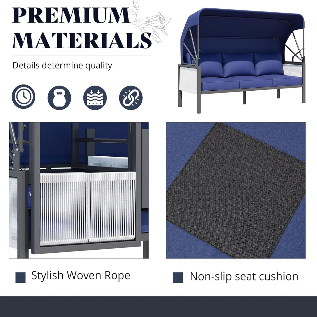 YODOLLA 4 Pieces Aluminum Patio Furniture Set, Retractable Canopy, Dark Blue