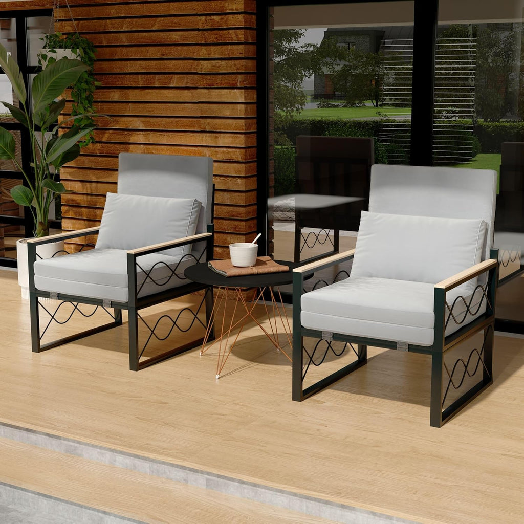 YODOLLA Outdoor Metal Chaise Lounge Adjustable Chair Set of 2 with 1 Side Table