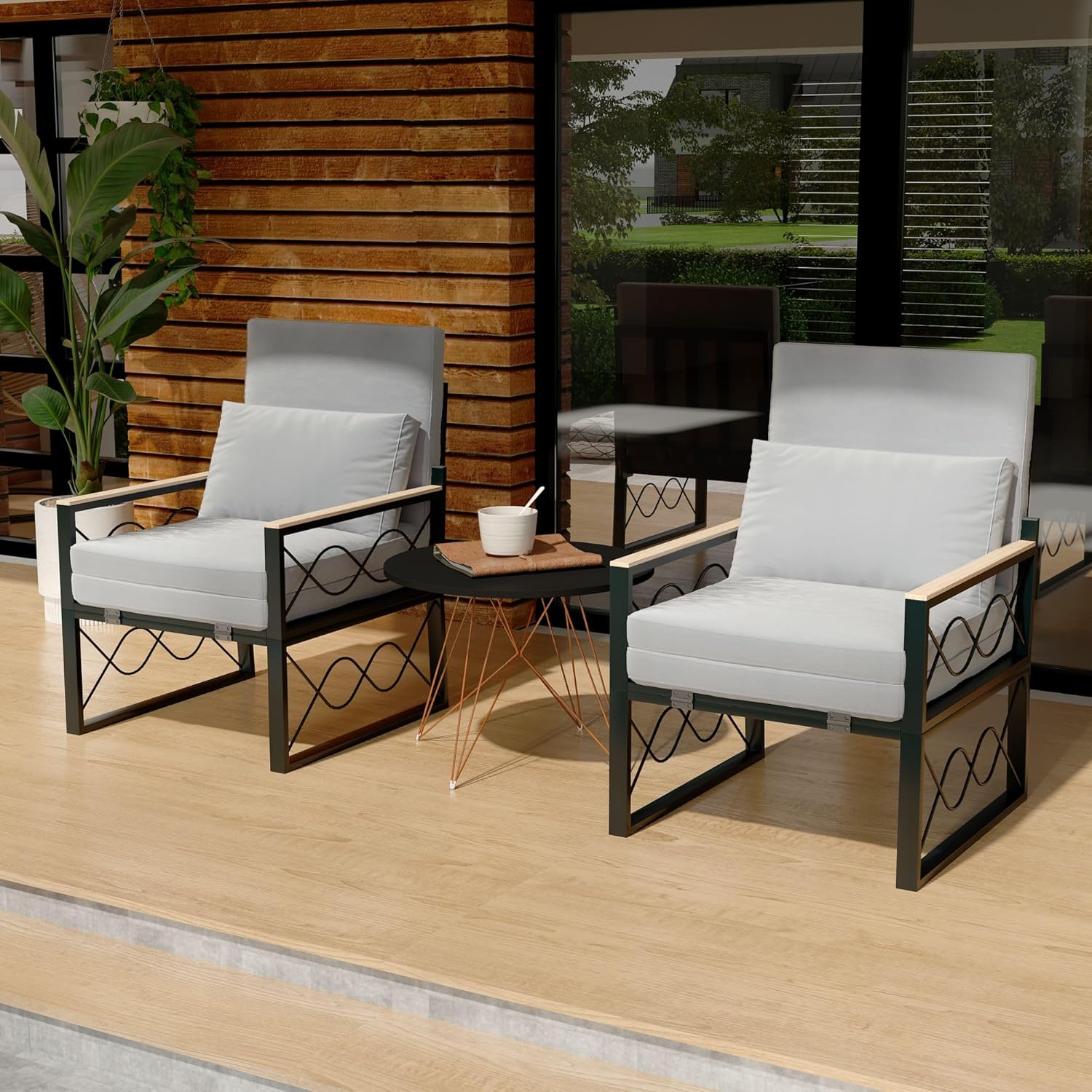 YODOLLA Outdoor Metal Chaise Lounge Adjustable Chair Set of 2 with 1 Side Table