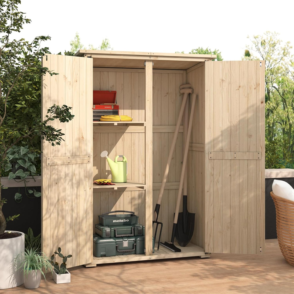 YODOLLA Outdoor Storage Shed with Waterproof Roof, Natural Woodbest