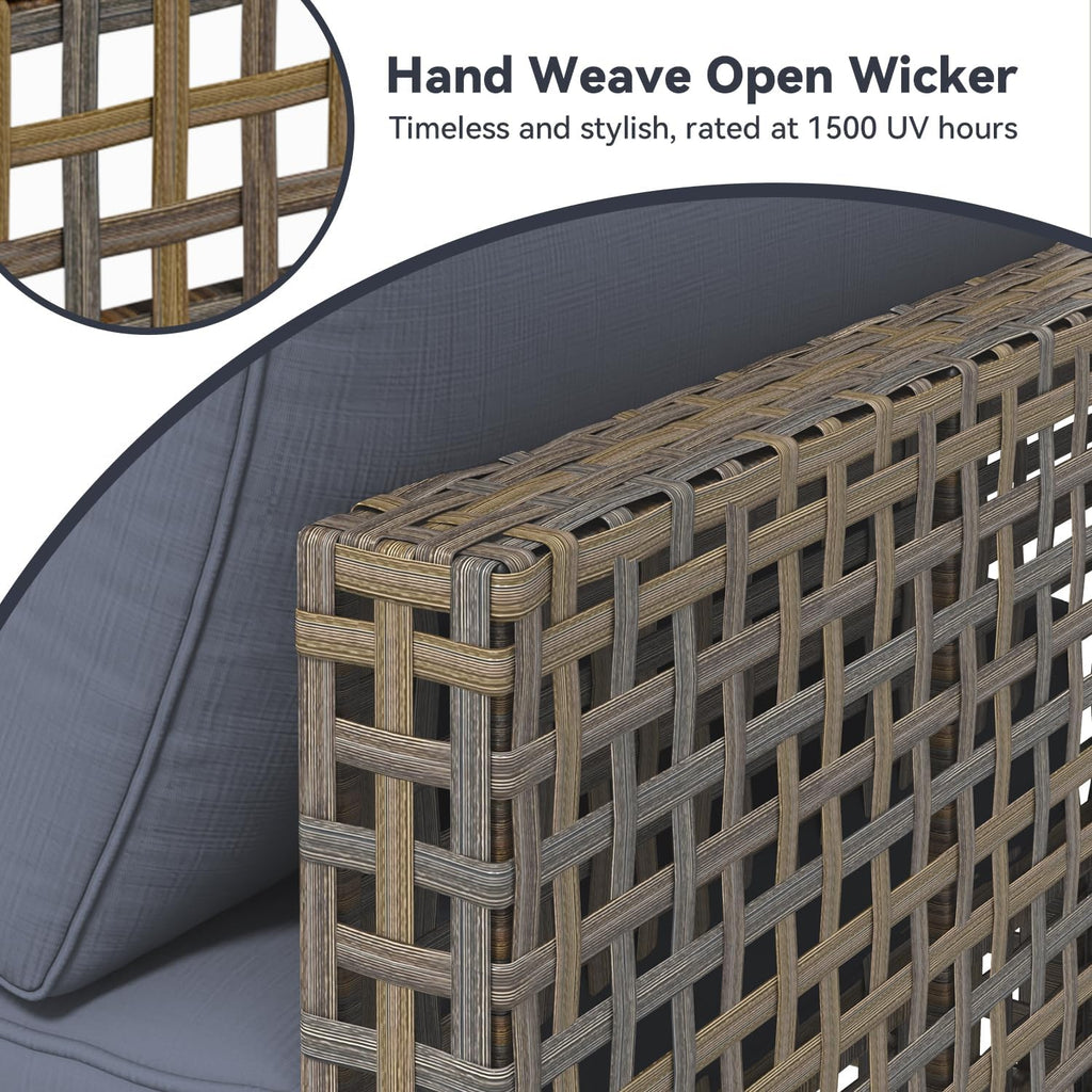 YODOLLA 7-Piece Outdoor Sofa Set, Brown Rattan & Grey Cushions