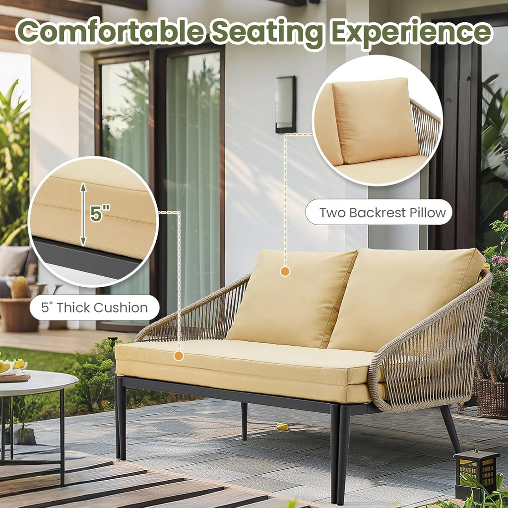 YODOLLA Outdoor Double Chaise Lounge Chair Convertible Patio Loveseat Sofa Couch