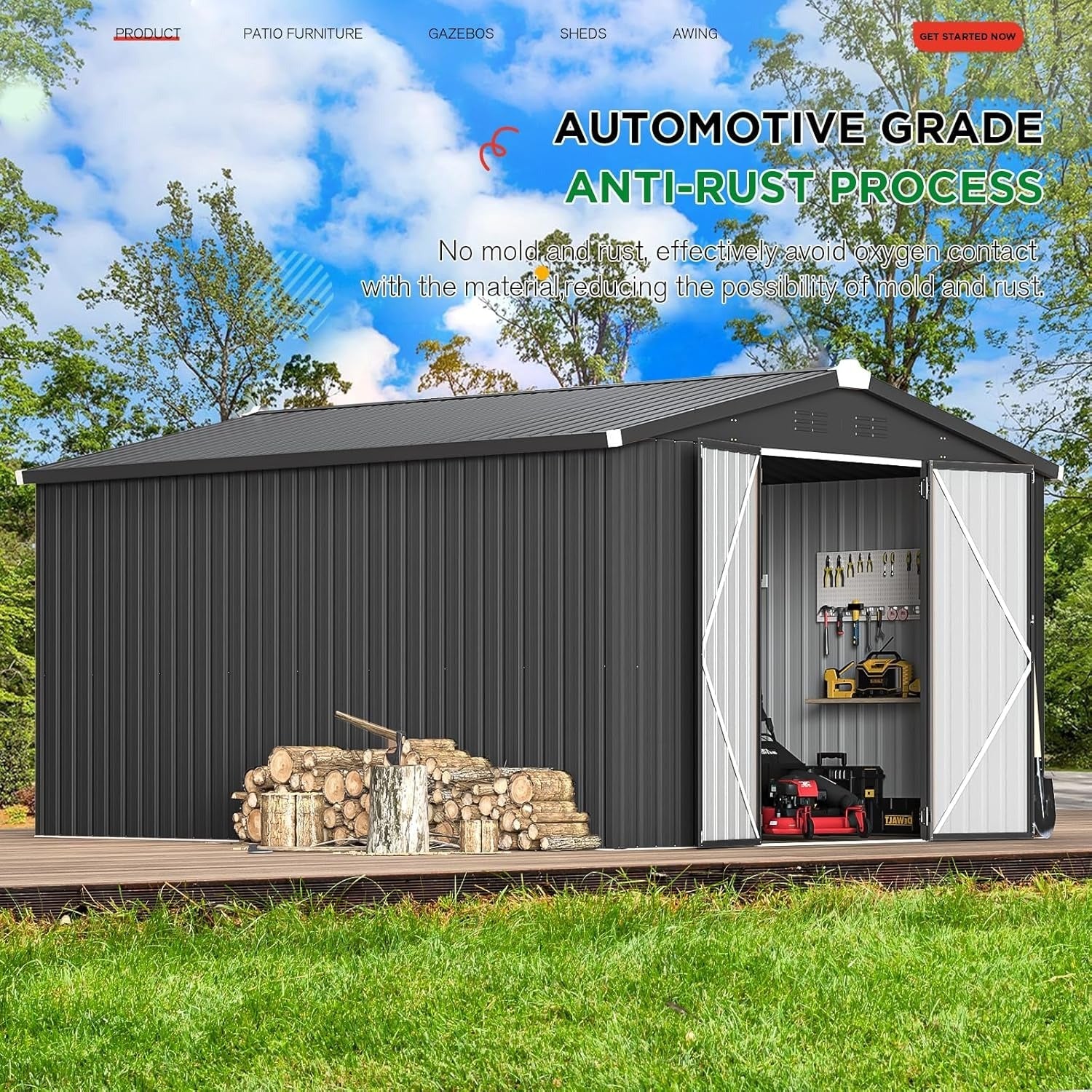 YODOLLA 10x14 Metal Outdoor Storage Garden Shed, Dark Gray