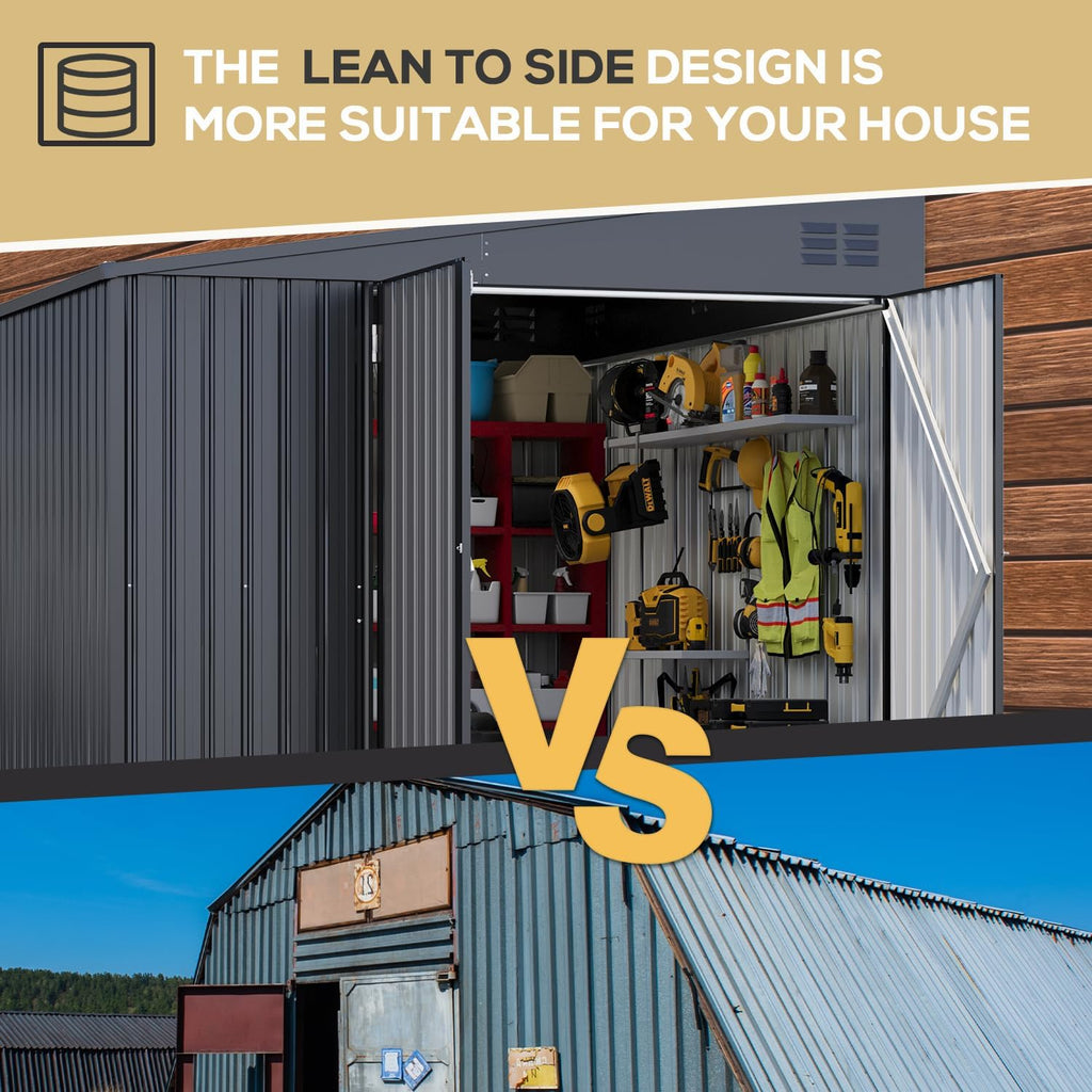 YODOLLA 8x10 Lean-to Shed, Outdoor Storage Shed, Dark Gray