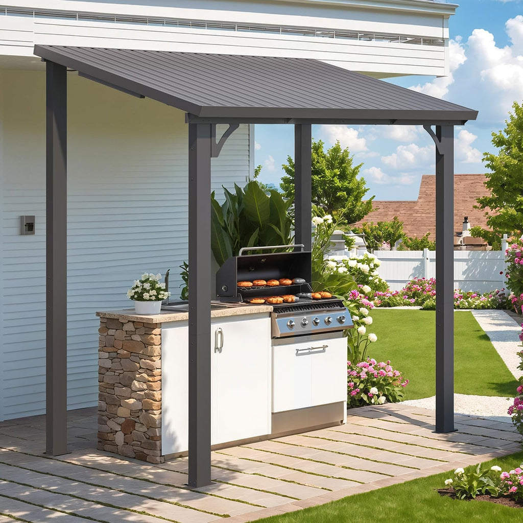 YODOLLA Hardtop Gazebo, Wall-Mounted Lean to Metal Awnings Pergola