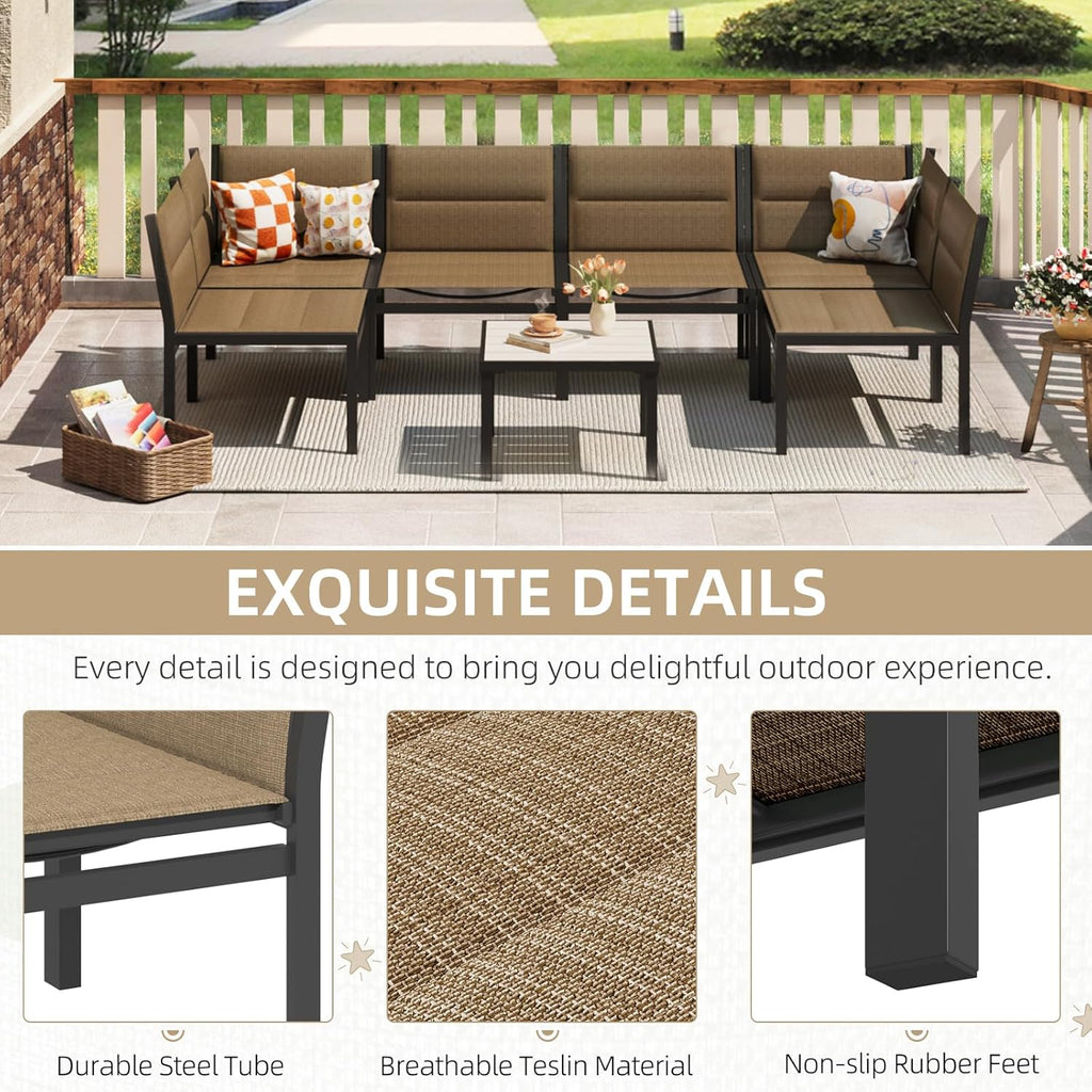 YODOLLA 7-Pc Sectional Patio Set Textilene Fabric, Brownbest