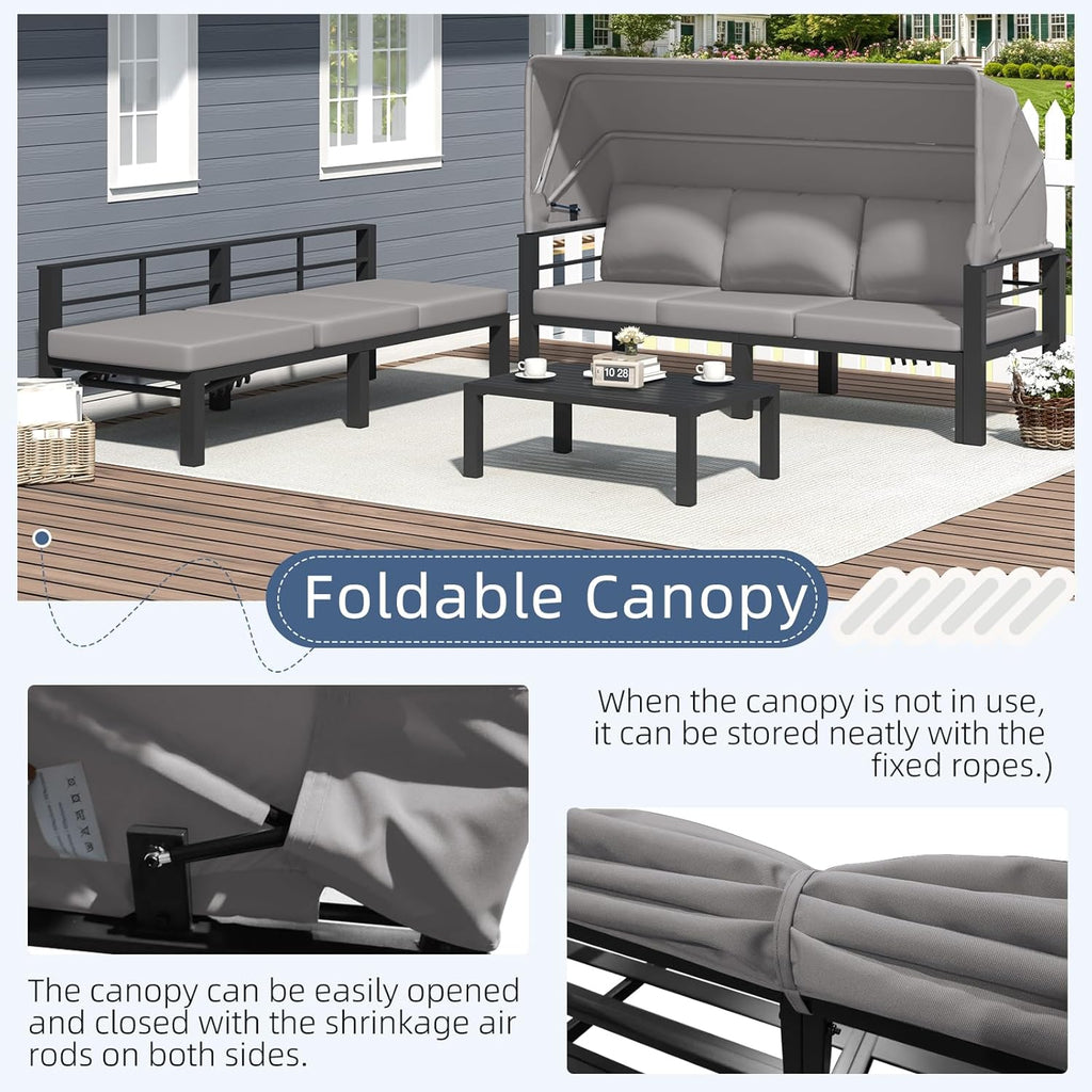 YODOLLA Patio Furniture Set with Retractable Canopy, Greybest