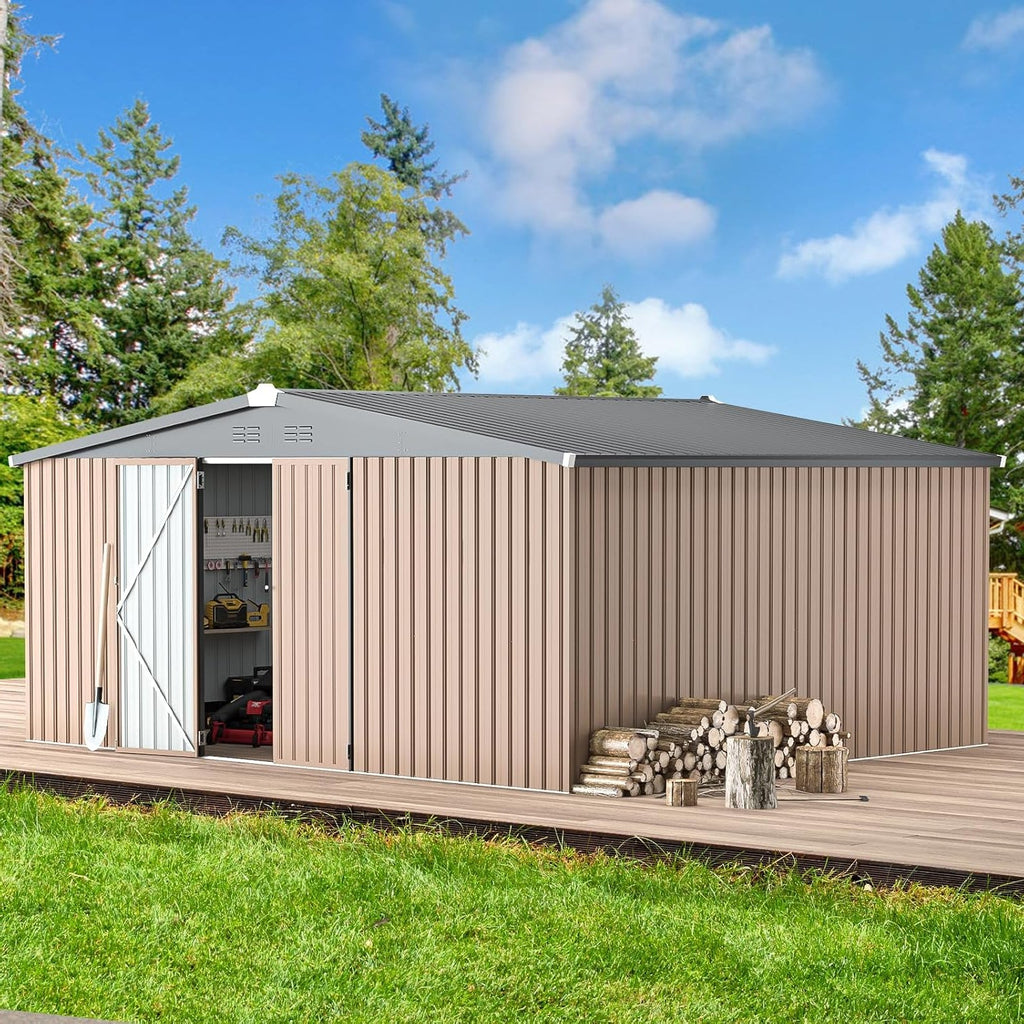 YODOLLA 14x12 Metal Storage Shed Outdoor Shed, Gray