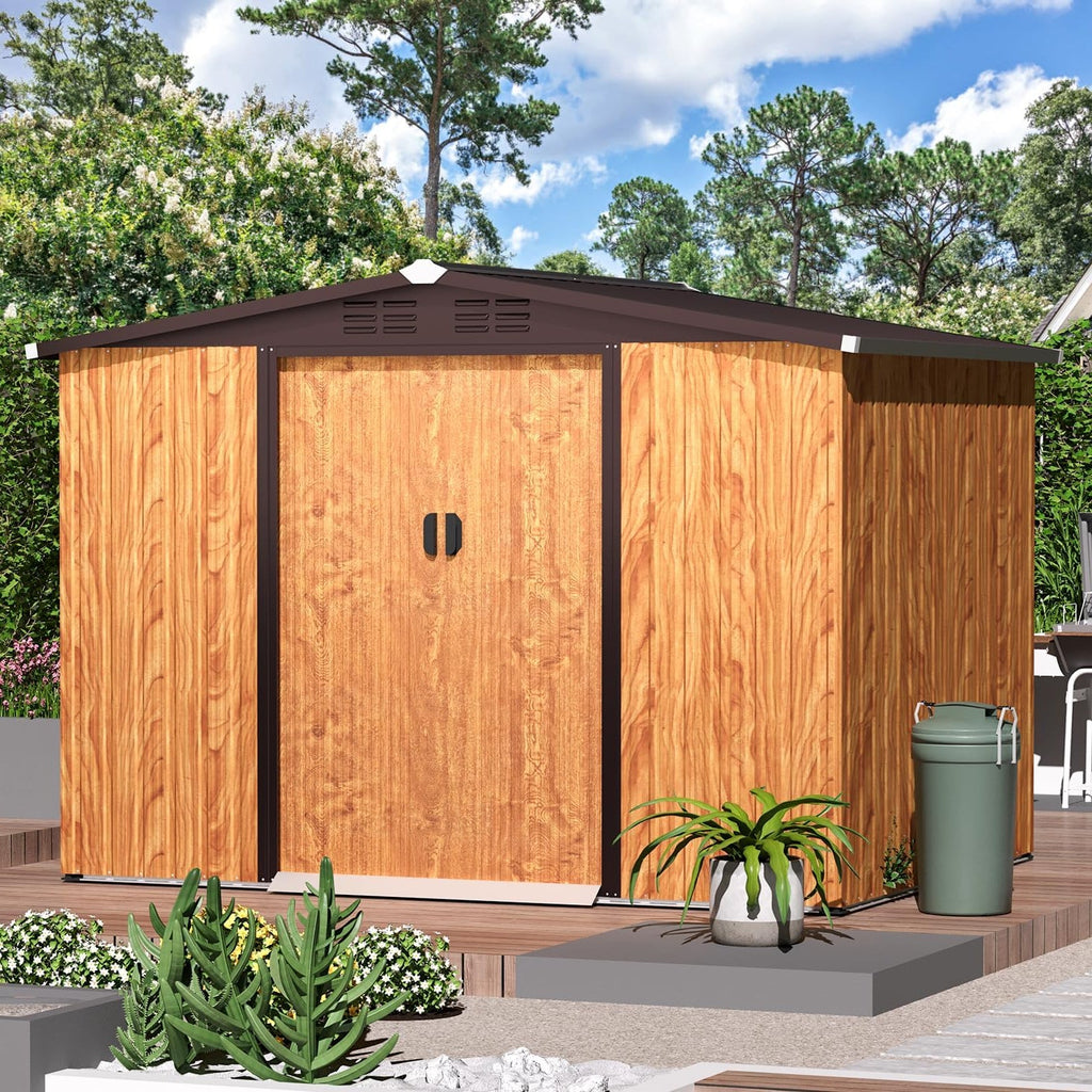 YODOLLA 8x6 Woodgrain Outdoor Storage Shed