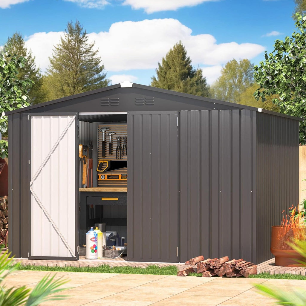 YODOLLA Shed 8' x 10' Outdoor Storage Metal Shed, Dark Grey