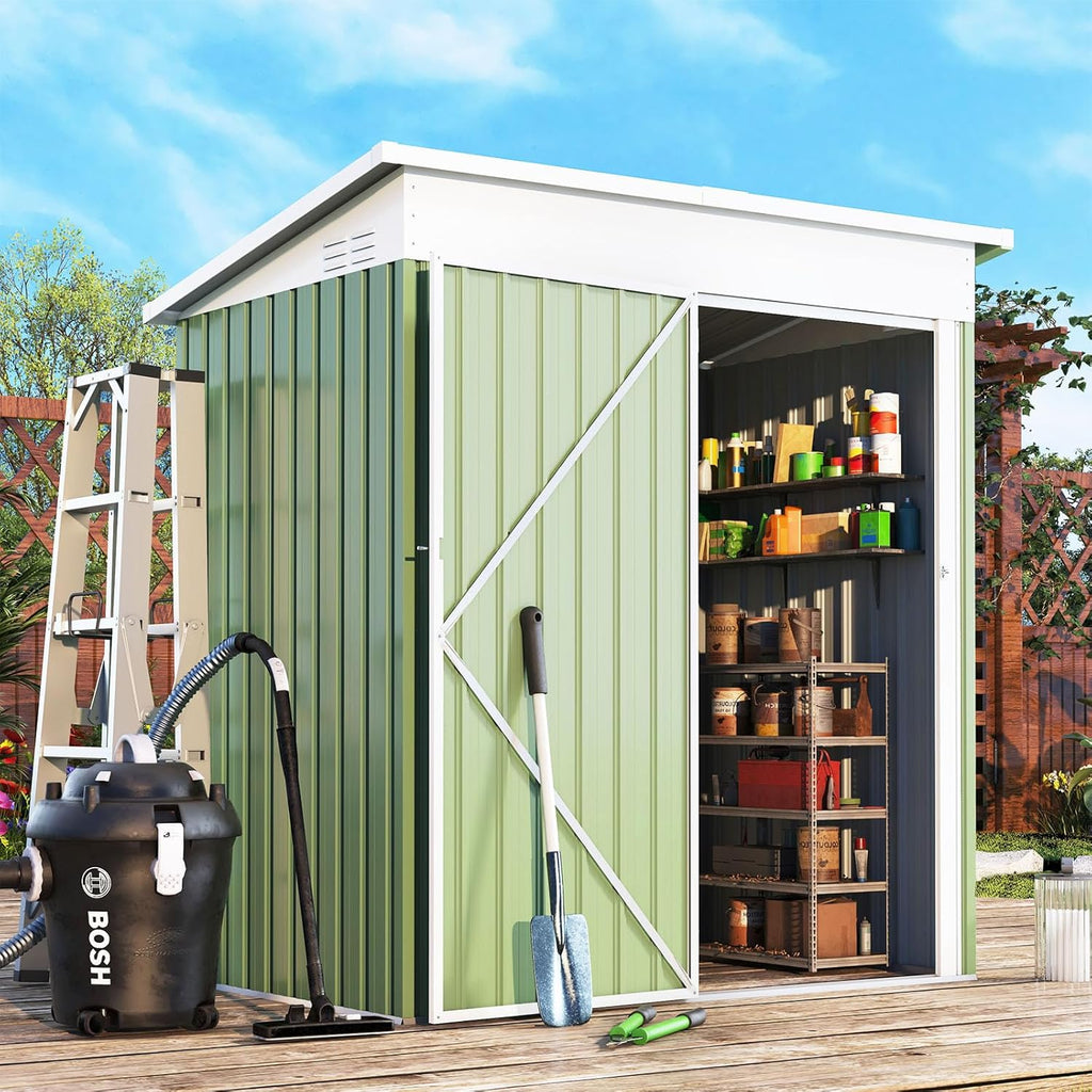 YODOLLA 5'x3' Green Metal Outdoor Storage Shed