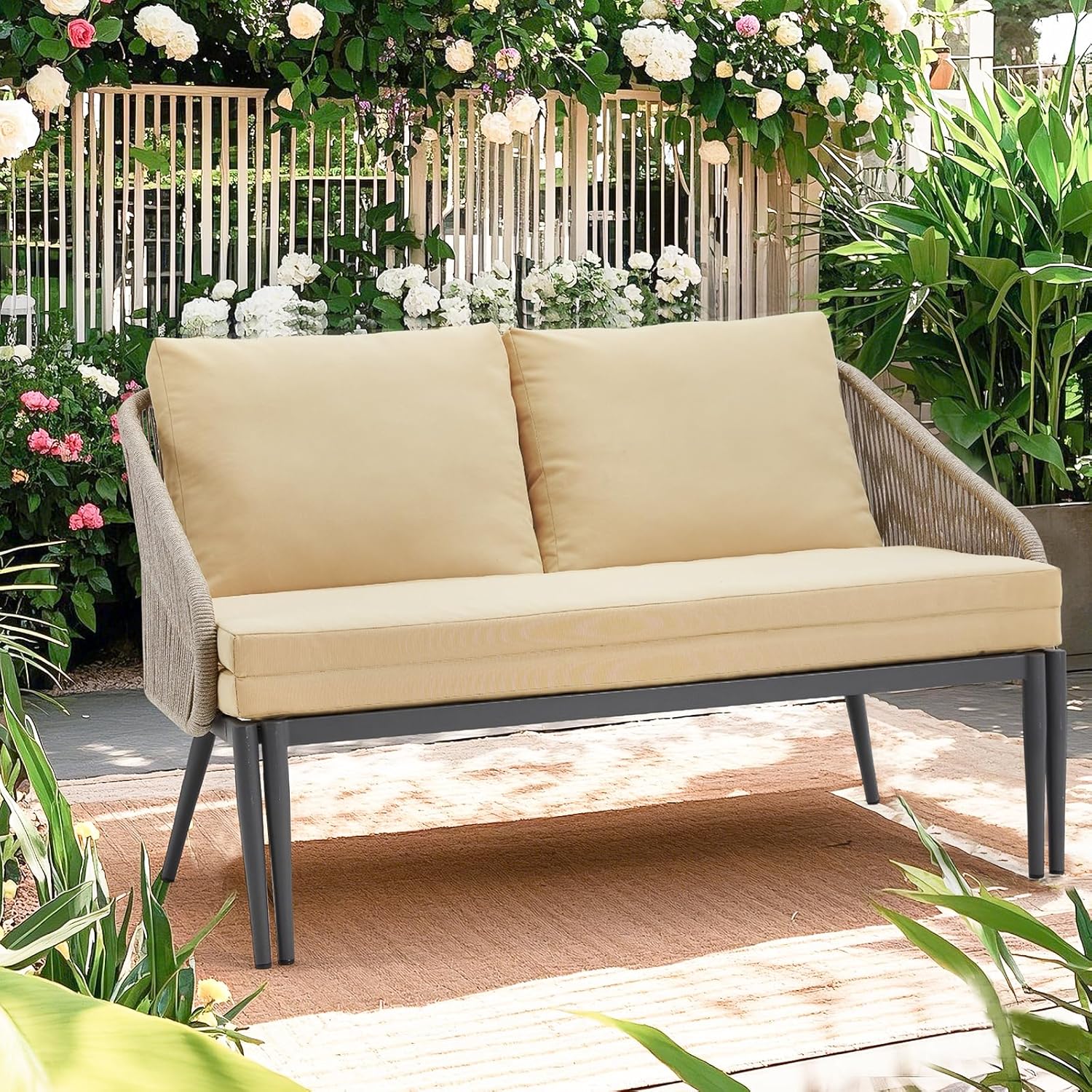 YODOLLA Outdoor Double Chaise Lounge Chair Convertible Patio Loveseat Sofa Couch