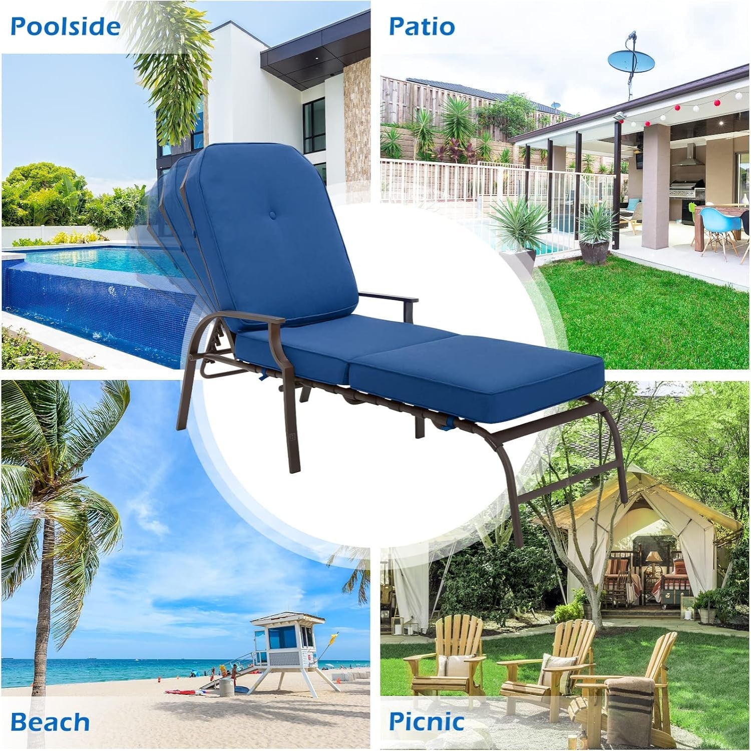 YODOLLA Adjustable Outdoor Chaise Lounge, Blue