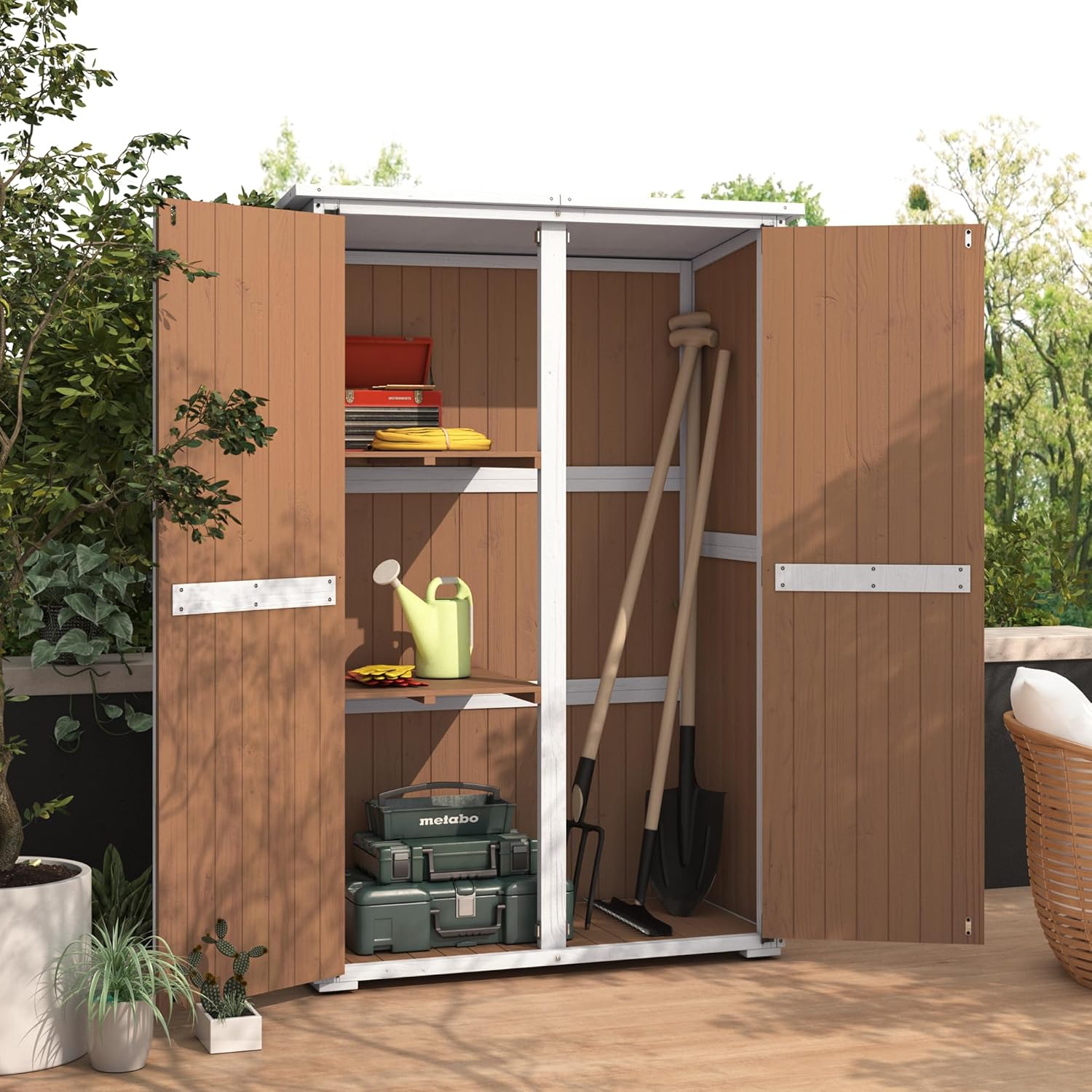YODOLLA Outdoor Storage Shed with Waterproof Roof, Brown