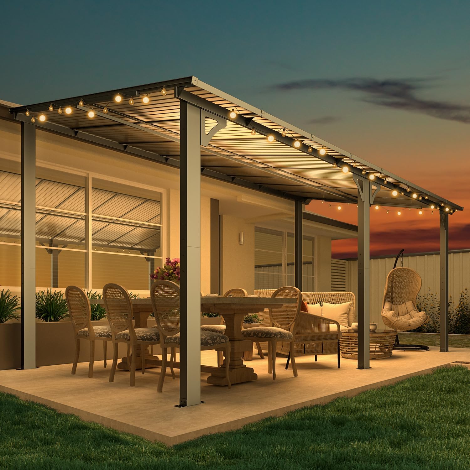 YODOLLA 16' x 8' Hard Top Lean to Gazebo Outdoor Pergola, Dark Graybest