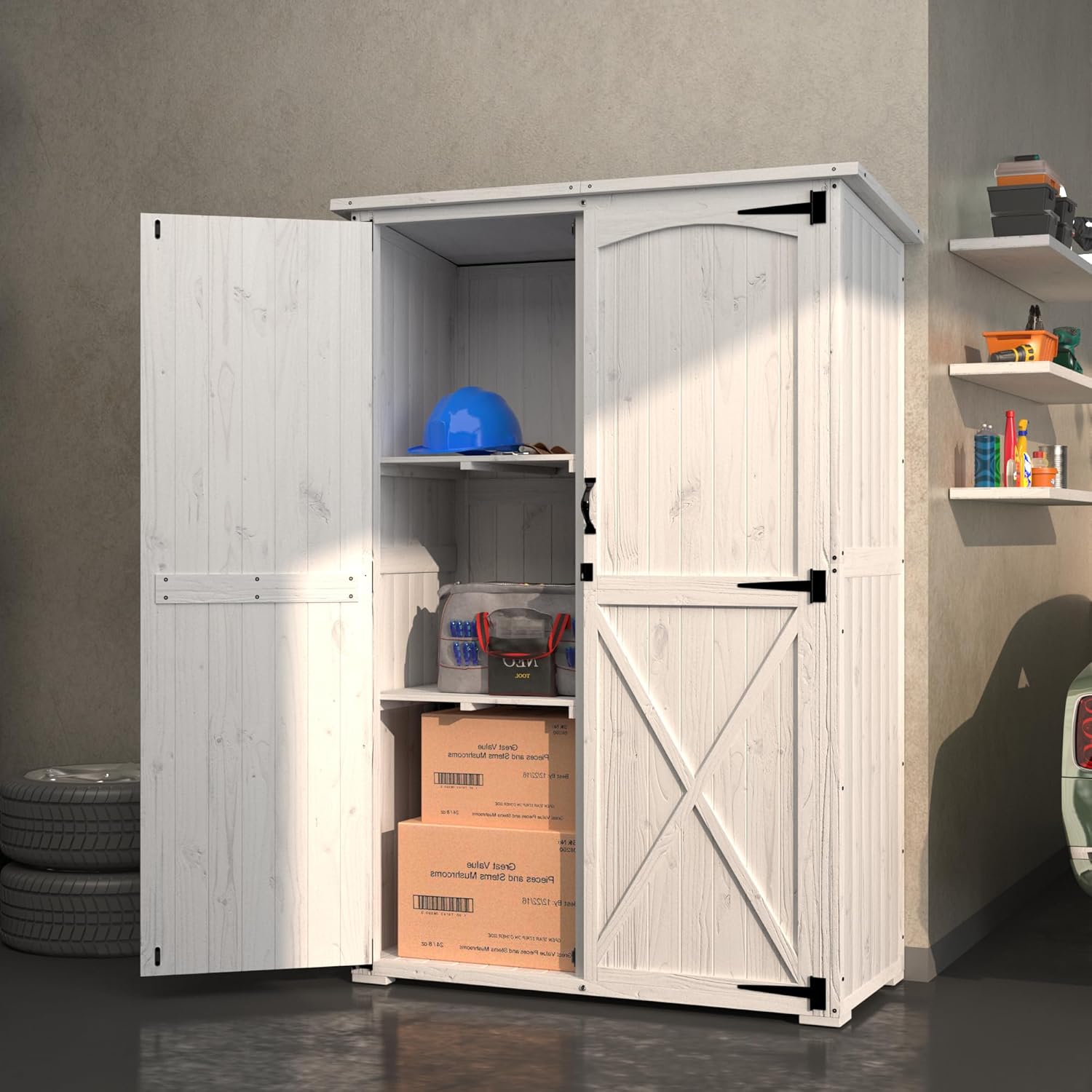 YODOLLA Outdoor Storage Shed with Waterproof Roof, Gray&White