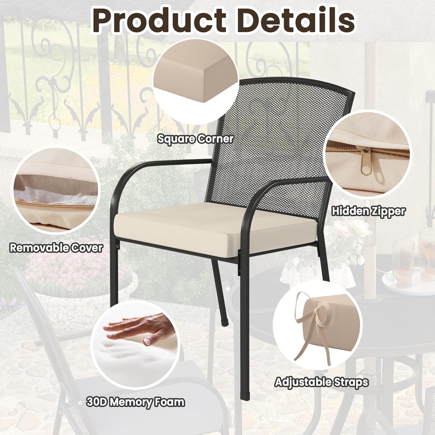 YODOLLA Outdoor Chair Cushions 19 x 19 x 3 Inch Seat Cushions for Patio Furniture