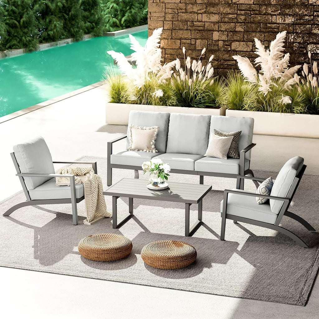 YODOLLA Aluminum Patio Furniture Set Metal Outdoor Furniture, Light Grey