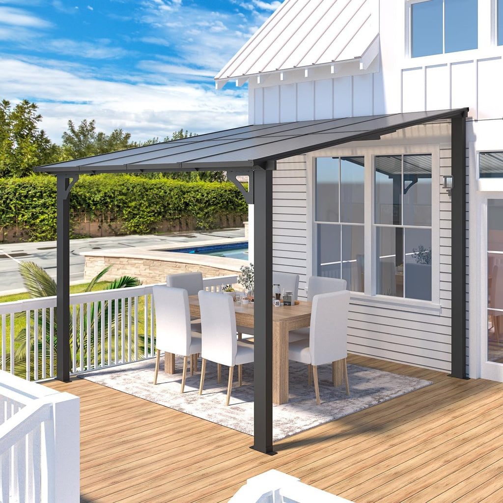 YODOLLA 8' x 8' Lean to Gazebo Pergola for Patio, Dark Grey