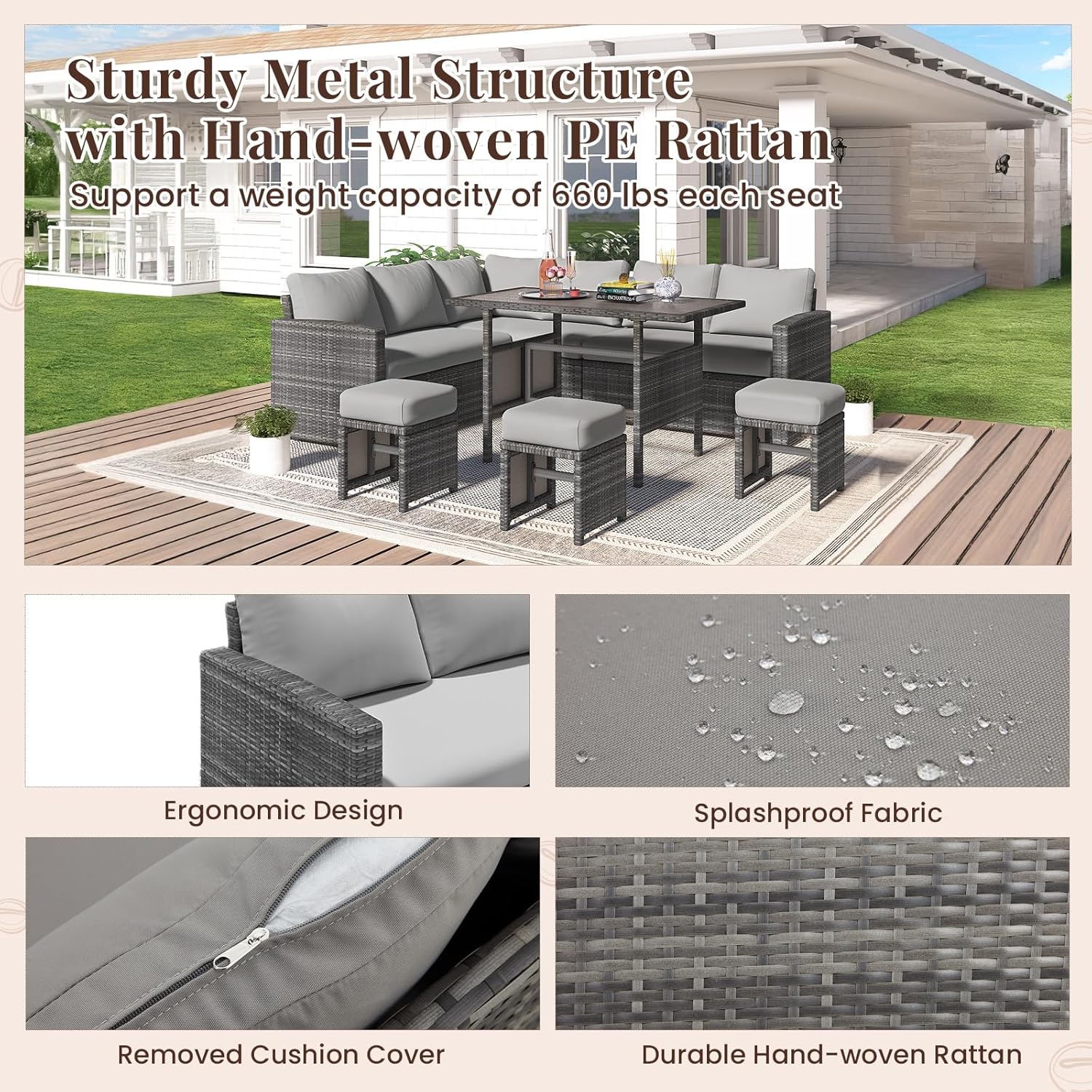 YODOLLA 7 Pieces Outdoor Wicker Rattan Furniture Set, Graybest